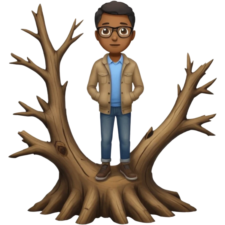 Une souche d'arbre mort avec un homme noir à lunette debout dessus emoji