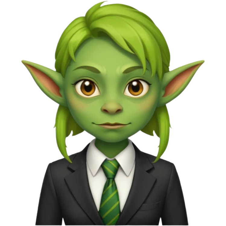 female goblin with tie, business emoji