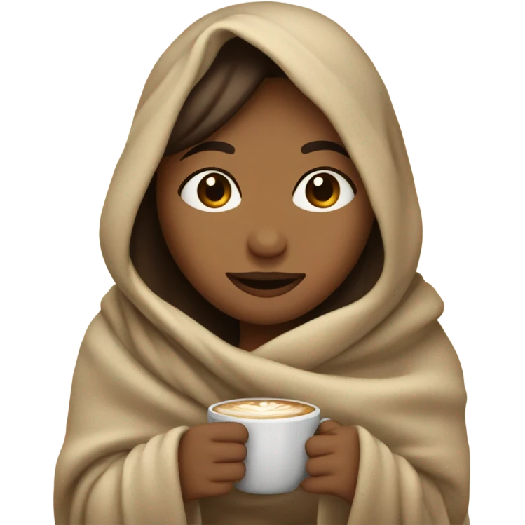 girl inside a blanket sipping coffee eyes closed emoji