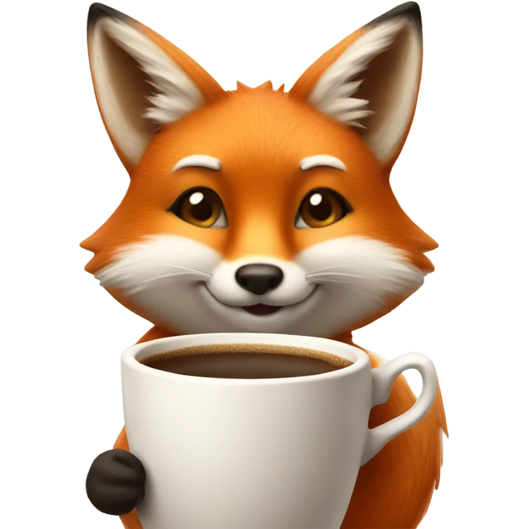 Tiny fox with big coffee emoji