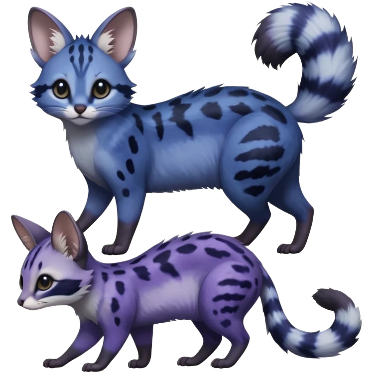  Realistic dull gloomy-dark-deep-grayish-indigo-violet-gradients fur with random markings beautiful elegant pretty precious cute  Fakémon-Pokémon-opossum-feline-serval-caracal-chinchilla-Minccino-Furret-hybrid-creature with a big fluffy bushy tail (full body) emoji