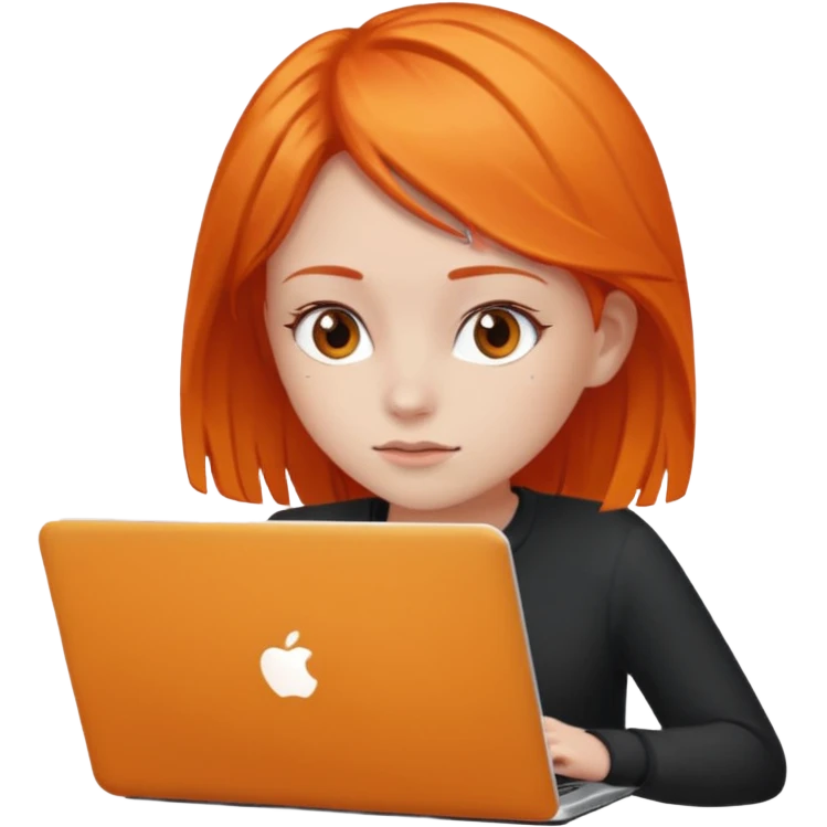 a girl who has a orange hair is using a laptop emoji