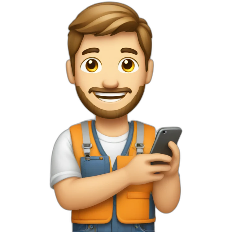 happy handicraftsman using smartphone emoji