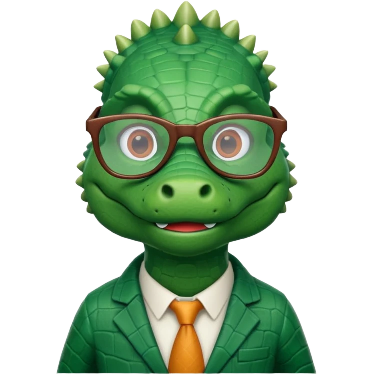 A claymation-style academic alligator. The background is a solid white circle emoji