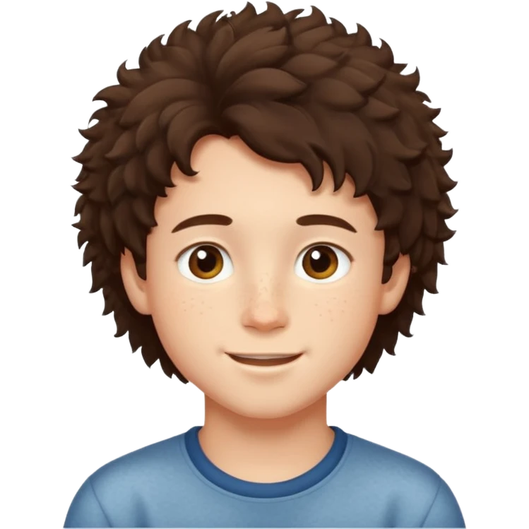 cute brunnete boy with fluffy hair light skin and freckles emoji