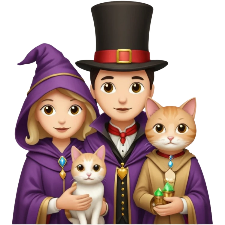 magician couple and their pet cat emoji
