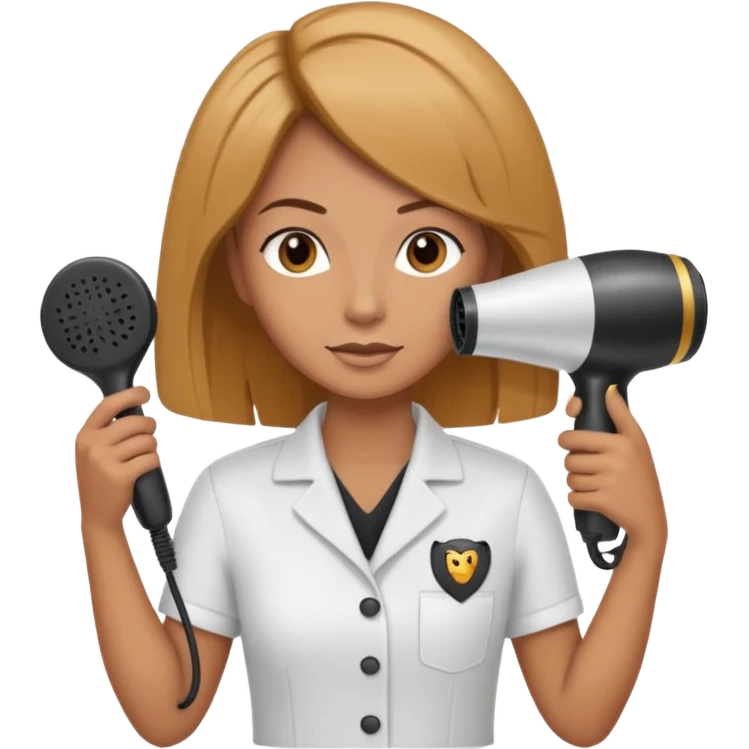 Parrucchiera con il phon in mano e la scrittura coiffeur assunta emoji