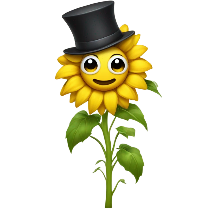 sunflower with a face wearing a top hat  emoji