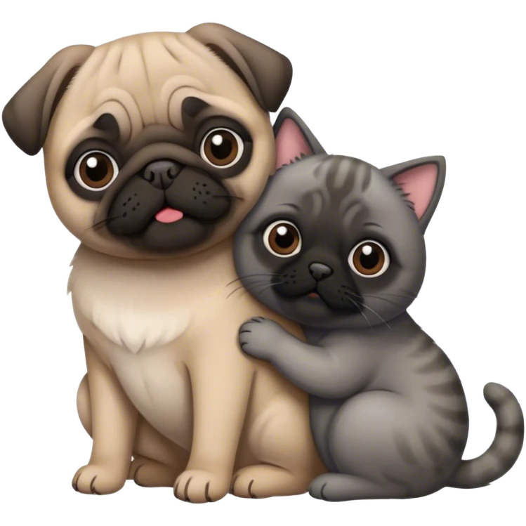 Pug hugging a cat emoji