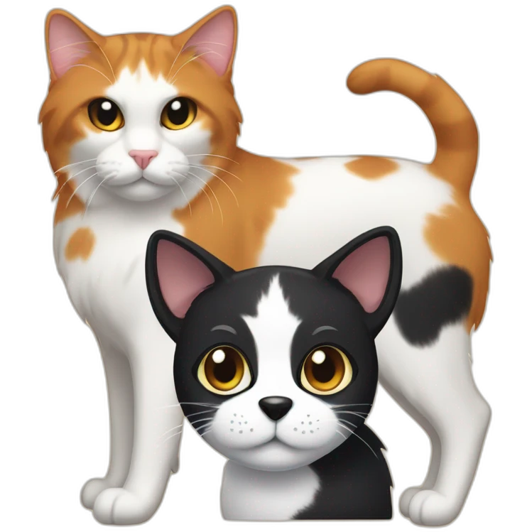 calico cat next to black dog emoji