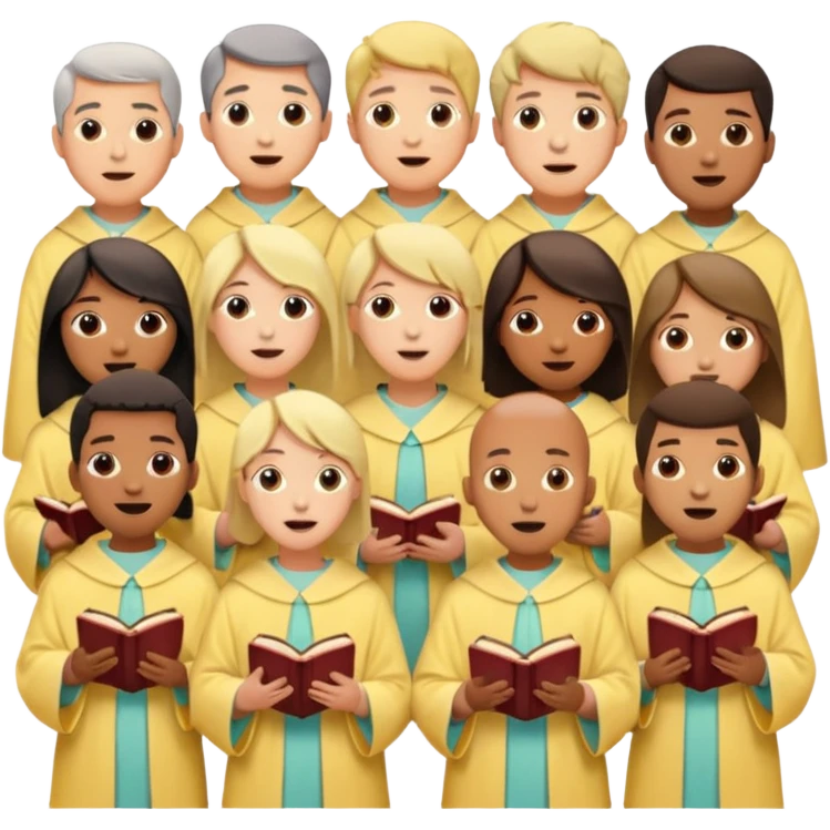 a choir singing together all in pastel yellow colored robes  emoji