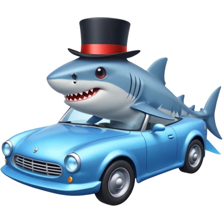 Shark with a top hat and a car in the water emoji