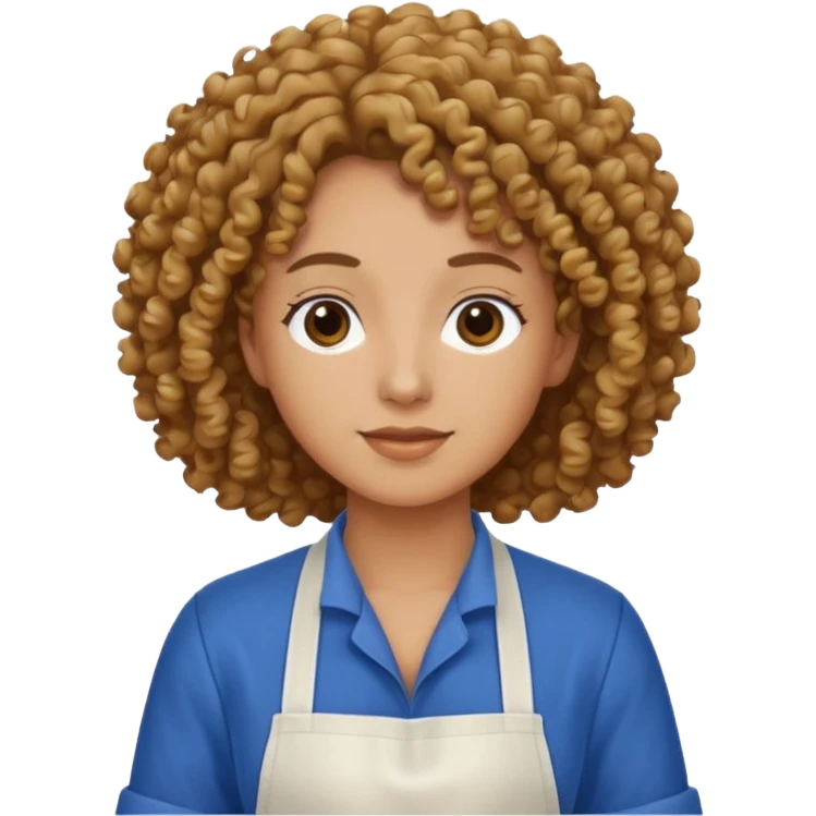 person with curly hair in blue apron emoji