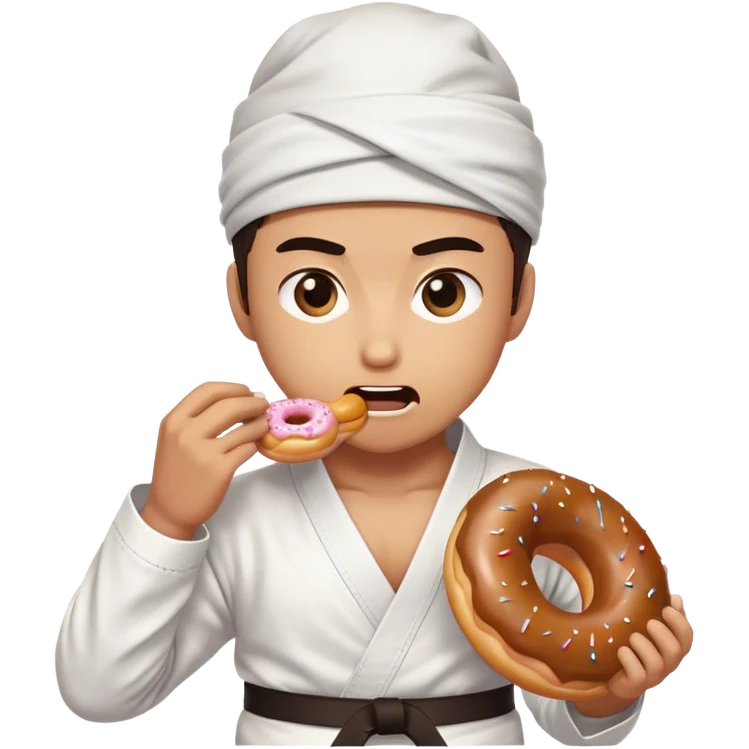 Create a karateka eating a donnut emoji