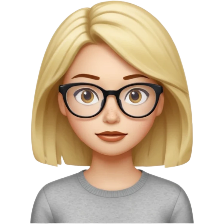 Emoji-style character illustration, inspired by expressive Pixar-style emotions. A slim female character with light skin and visible freckles, strong and confident facial expression. hair, stylish, medium length, glasses ,facial expressiveness inspired by the character Envy from Inside Out,  emoji