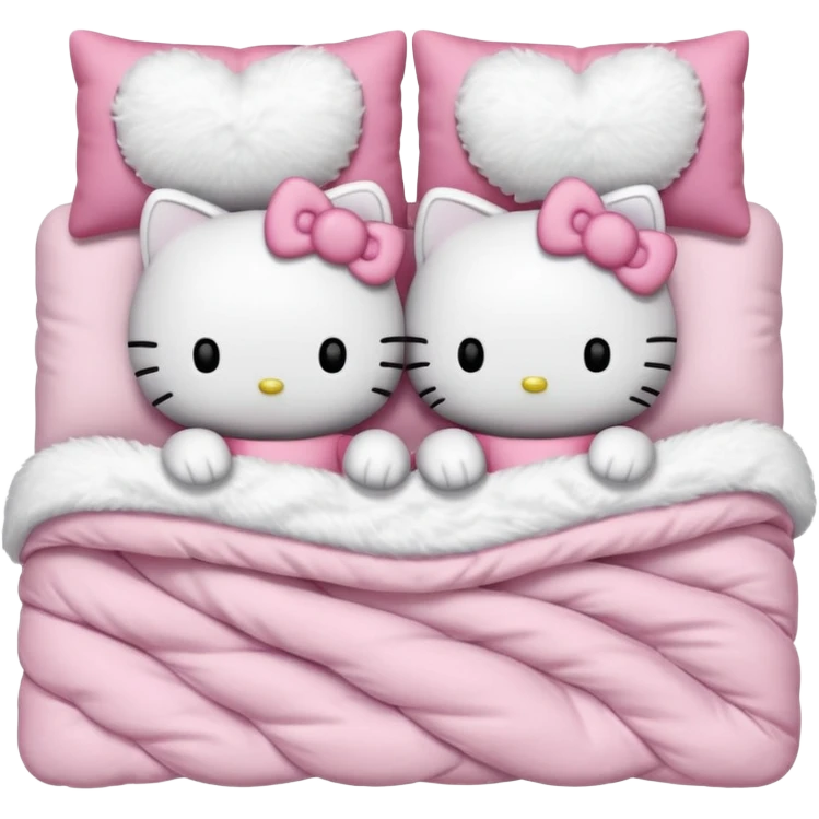 two hello kitties sleeping in a bed next to each other emoji