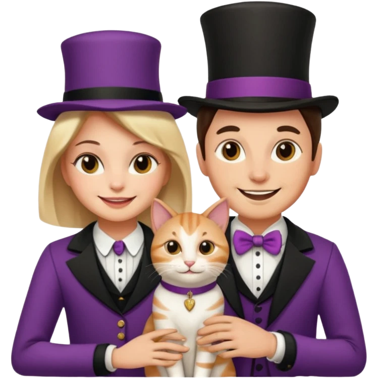 magician couple and their pet cat emoji