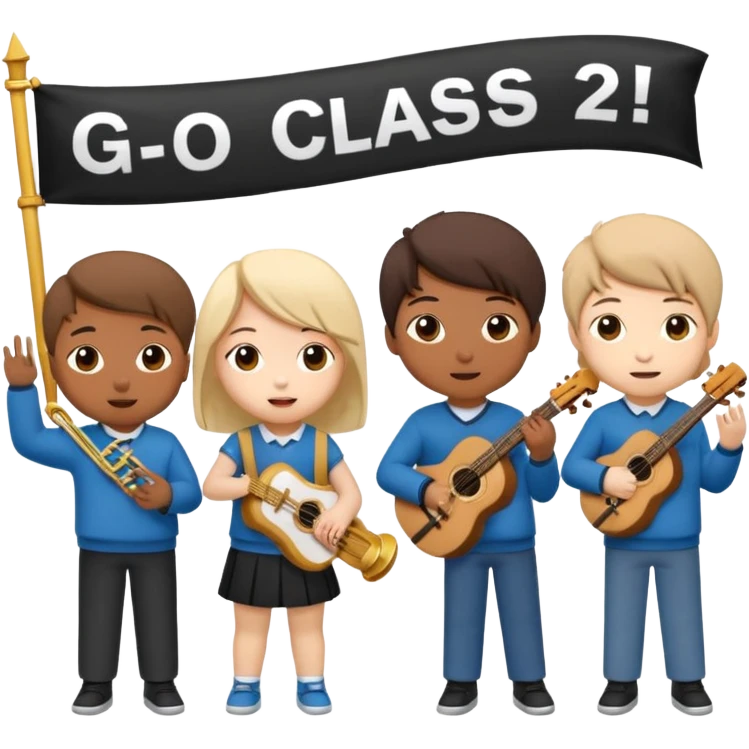 chibi style for students music play, 文案：为二一班打call emoji