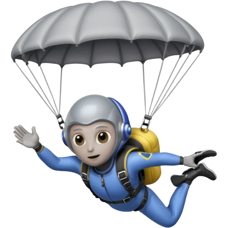 Skydiving grey alien with parachute and UFO emoji