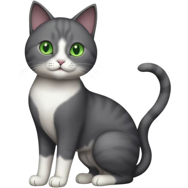 full body solid dark grey cat with green eyes, white paws and white whiskers emoji