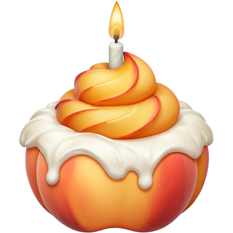 Peach covered with whipped cream and a birthday candle on it emoji