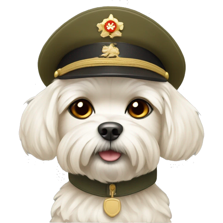 Beige color Maltese wearing a military uniform  emoji