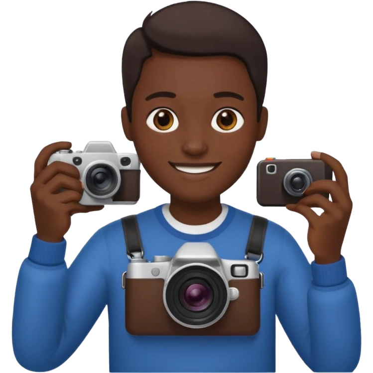 Make a a fully jet black person hold  camera emoji