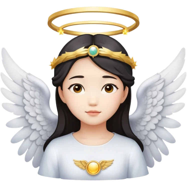 Asian girl with angel wings and halo emoji