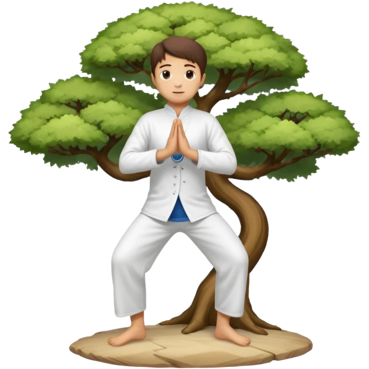 pratiquant de qi gong en position de l'arbre, en tenue noire ou blanche emoji