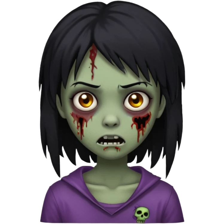 girl, zombie, black hair, long, emo, shaggy, dark, spooky, creepy expression emoji  emoji