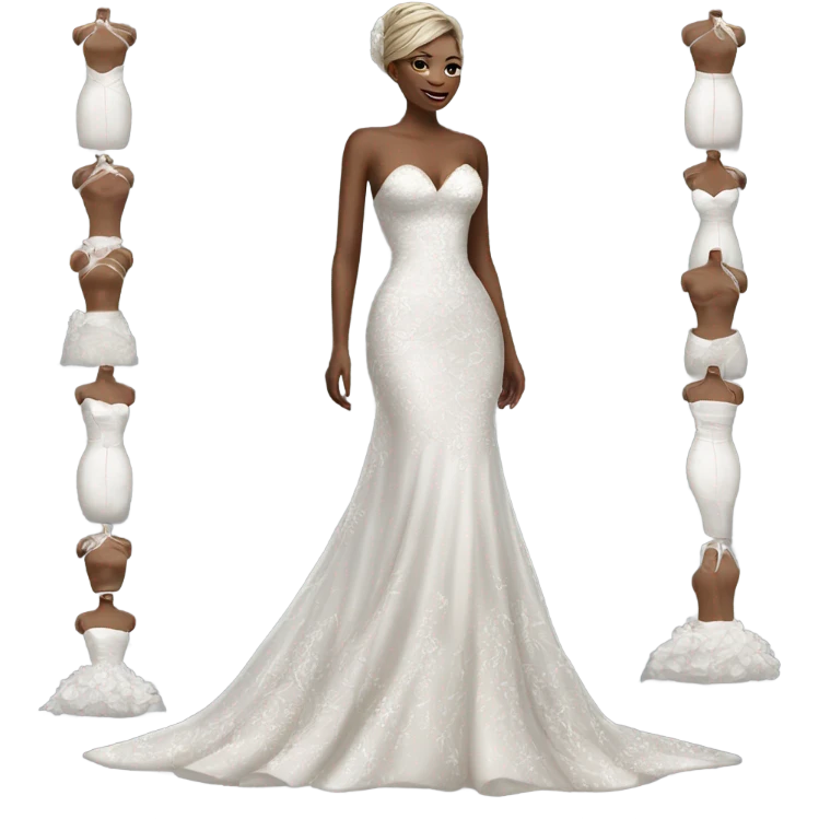 Hyper Realistic detailed high fashion Wedding dress displays emoji