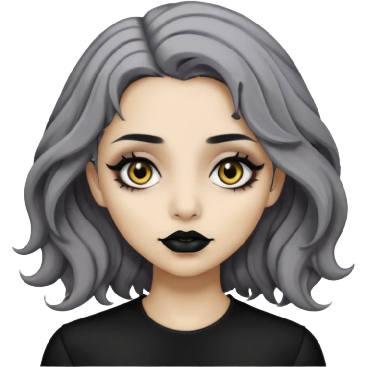  Beige olive skin  grey wavy hair black lips amber eyes goth girl emoji