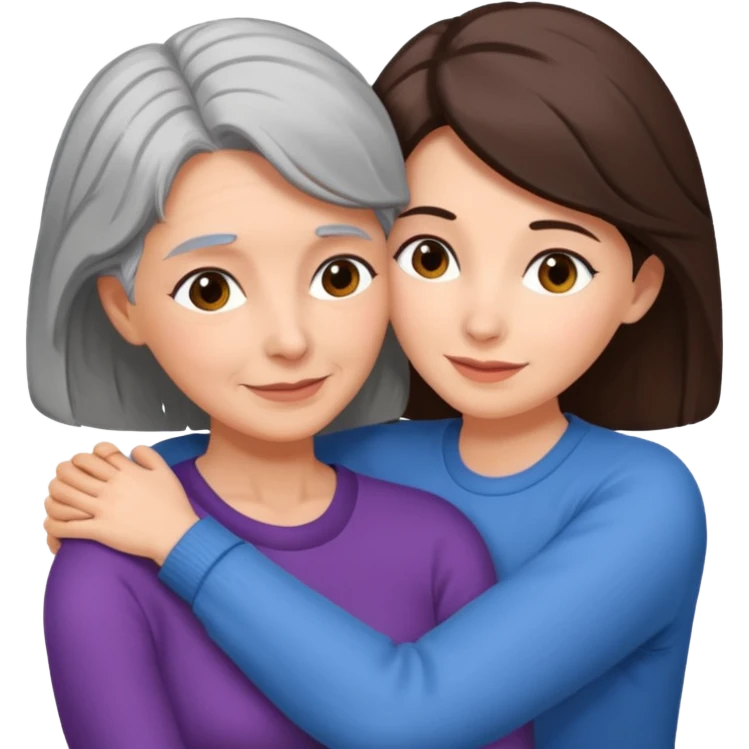 gray haired woman hugging a brunette haired woman emoji