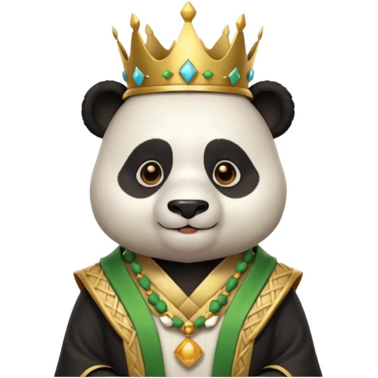 panda king portrait, head and shoulders only, bamboo-themed crown, royal robe collar, calm wise expression, cute fantasy style, 3D cartoon, mobile game icon style, clean background, no text, no watermark
 emoji