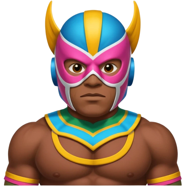 Mexican wrestler portrait, head and shoulders only, colorful luchador mask, muscular collar, confident expression, 3D cartoon, mobile game icon style, clean background, no text, no watermark
 emoji