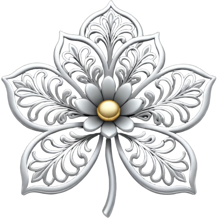 Black and silver filigree flower, 3D, extremely detailed design emoji