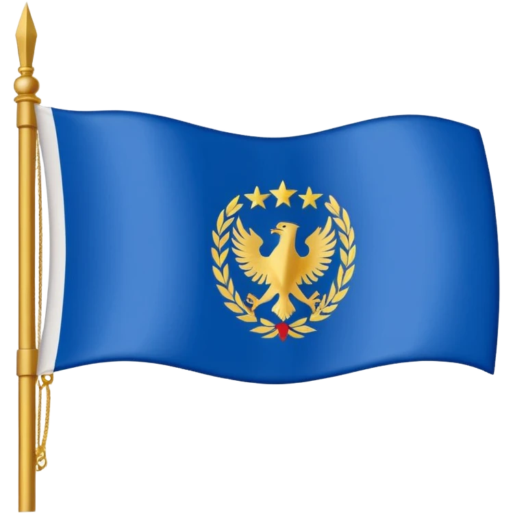 Hazme la bandera blanca con una franja azul de punta izquierda arriba a punta derecha abajo con un escudo en medio de la bandera de colores dorados emoji