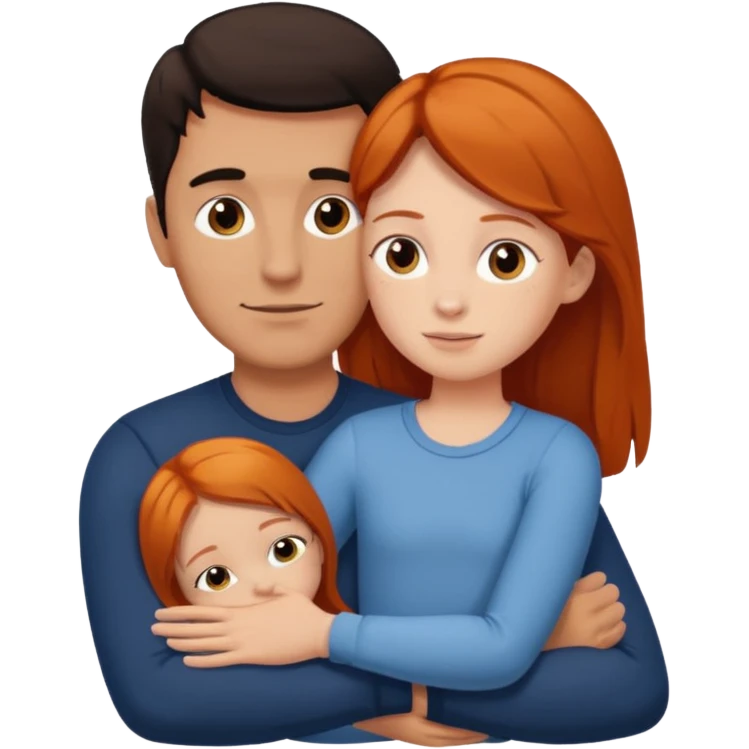 A tall dark-haired tanned man and a small ginger-haired girl hugging emoji