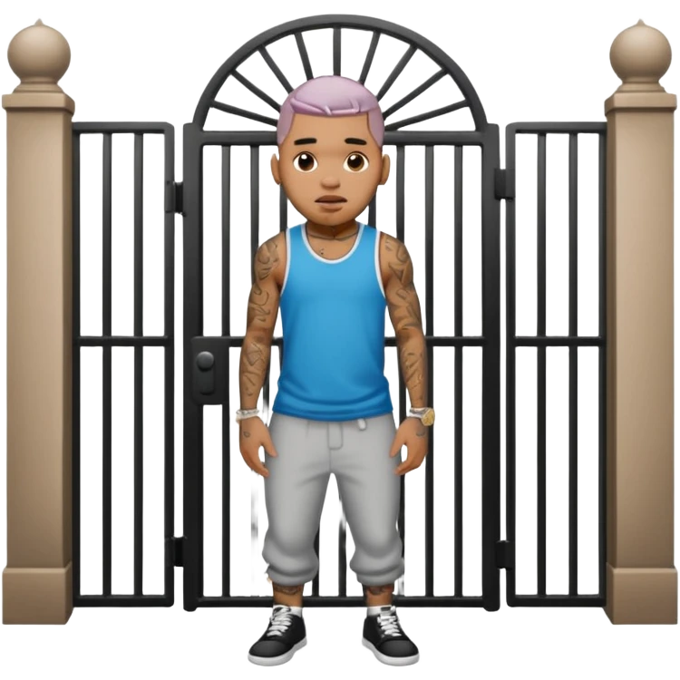 Chris brown with tattoos standing in front of a gate  emoji