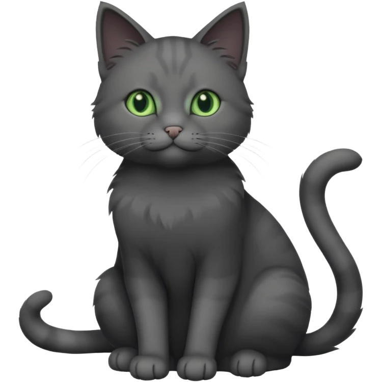 full body solid dark grey cat with green eyes, white paws and white whiskers emoji