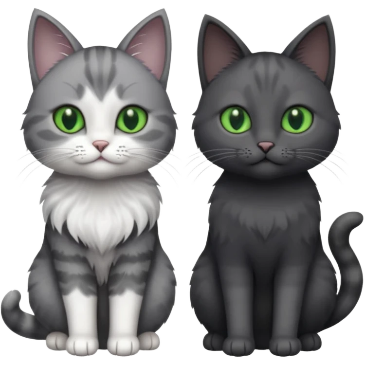 2 different coloured grey cats including one dark grey and white cat and one completely solid dark grey cat with green eyes and only white paws emoji
