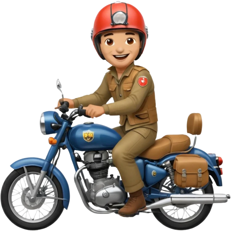 A man on a Royal Enfield bike laughing emoji