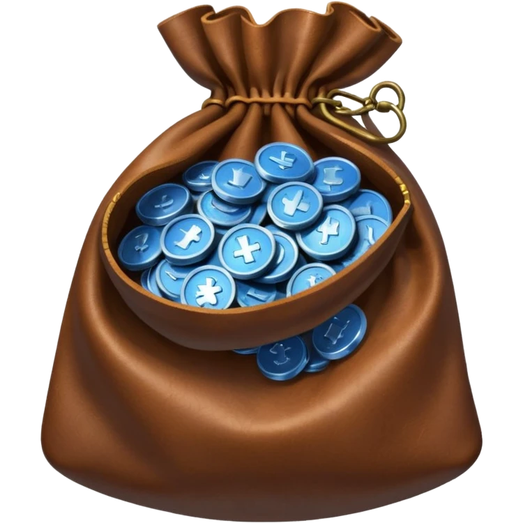 blue coins inside an opened brown money bag  emoji