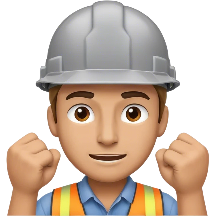 Worker with grey hard hat flexing emoji