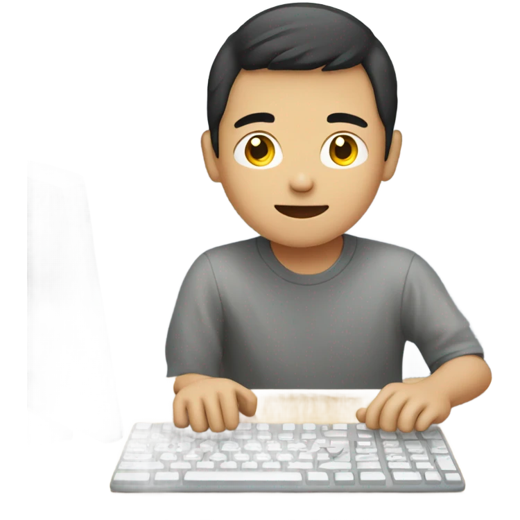 Young asian guy with computer emoji