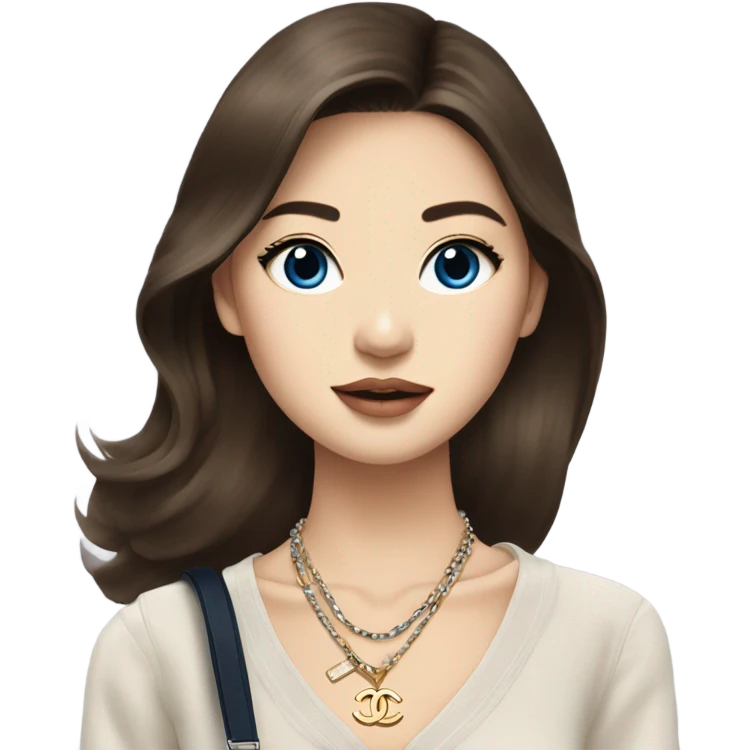 Realistic brown hair blue eyes Chanel Asian Girl with Birkin bag and Chanel necklace emoji