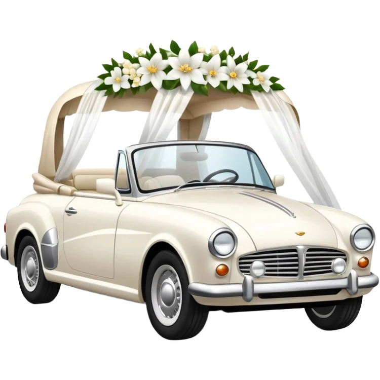 Luxury convertible car with wedding decorations, in profile emoji