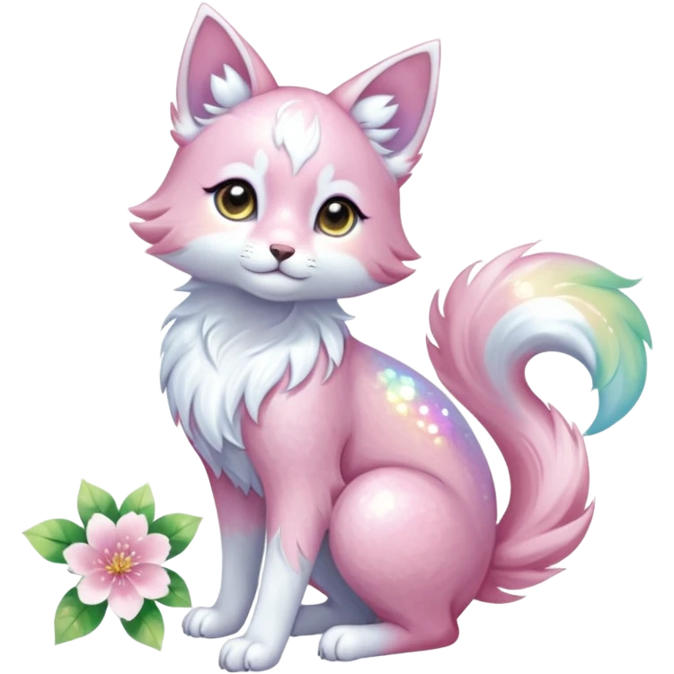 Multicolored sparkly shiny ethereal pastel iridescent light pale cute adorable pretty feminine elegant realistic floral exotic marble-Sakura-Falvie-Fionbri-fursona, full body emoji