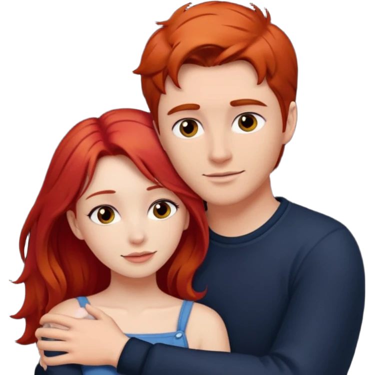 Red haired girl with white guy dark hair  romance emoji