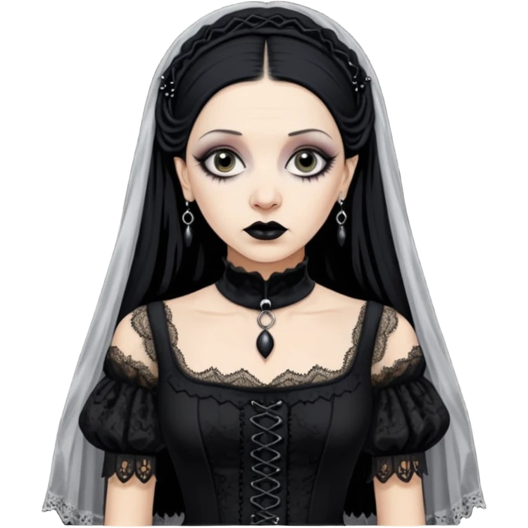 Lene Lovich like a gothic bride in dirty lace emoji